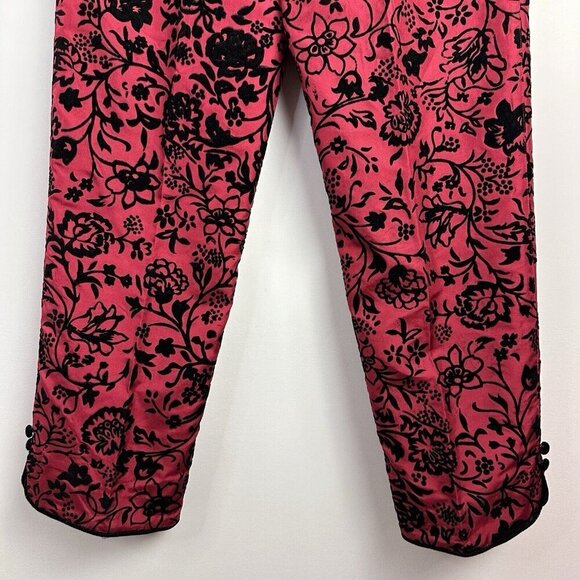 Silkland Pants Womens 10 Red Silk Black Velvet Floral‎ Vtg 90s Ankle Asian Goth - Picture 4 of 14